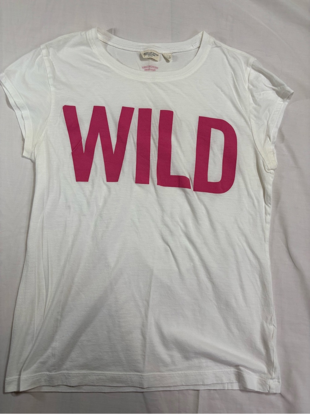 American Eagle Outfitters White Tee with Pink 'WILD' Graphic